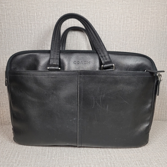 COACH Lexington Commuter Bag F70707 Black Leather Briefcase Laptop Tote - Picture 1 of 12